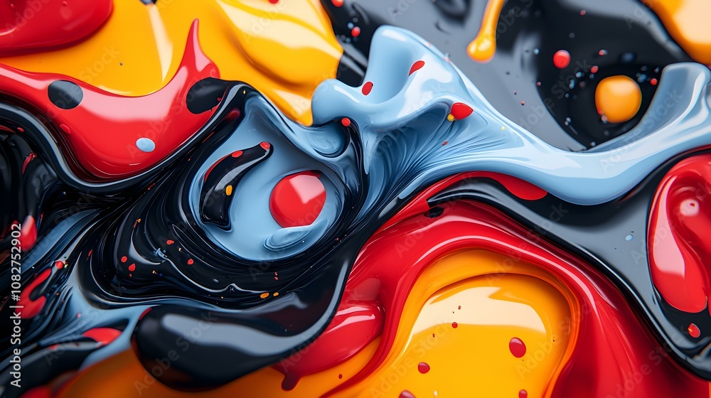 Obraz premium Liquid Fusion, an abstract art piece showcasing vibrant colors and dynamic 3D effects, evokes movement and fluidity in its design.