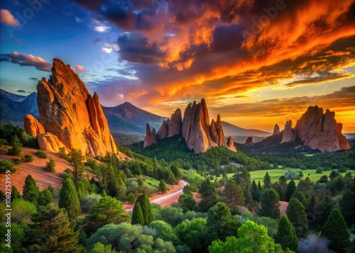 The Garden of the Gods park showcases spectacular rock formations and colorful landscapes, offering a mesmerizing view that captivates visitors and highlights nature's beauty.