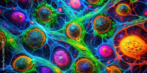 Vibrant Fluorescence Intensity Microscopy Image showcasing Bright Colors Cellular Structures