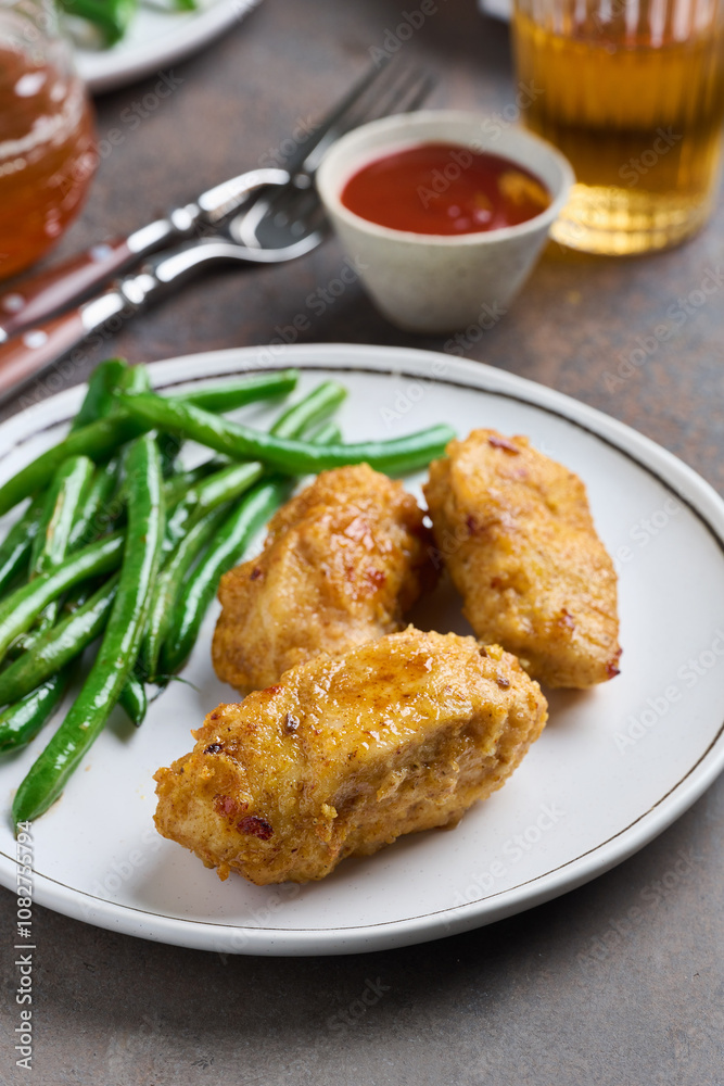 Portion of baked fried chicken Portion of baked fried chicken
