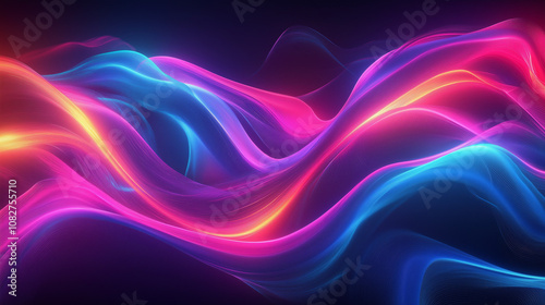 Illustration abstraite de lumières néon vibrantes aux courbes fluides et lumineuses