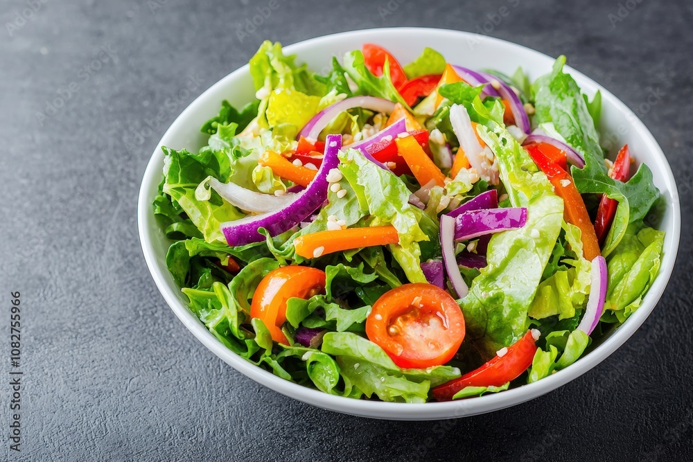 Fresh vegan salad with colorful vegetables promoting healthy eating habits Fresh vegan salad with colorful vegetables promoting healthy eating habits