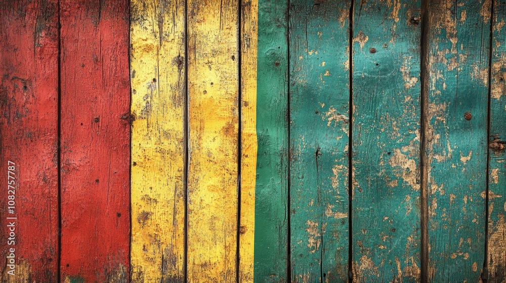 Artistic Representation of the Guinea Flag on a Textured Wooden Background, Showcasing Bold Red, Yellow, and Green Colors, Perfect for Evoking National Pride and Cultural Identity Artistic Representation of the Guinea Flag on a Textured Wooden Background, Showcasing Bold Red, Yellow, and Green Colors, Perfect for Evoking National Pride and Cultural Identity