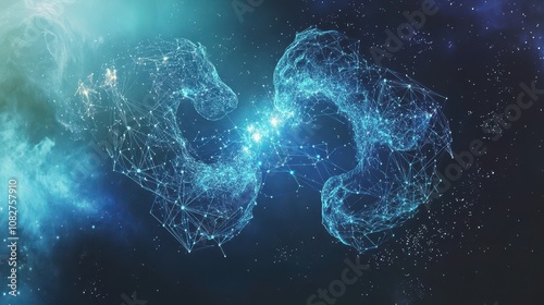 Cosmic Dance of Scorpio and Aquarius Constellations: Merging in Starlit Harmony, Ethereal Atmosphere, Perfect for Astrological Matchmaking and Relationship Counseling. High-Res Visuals.