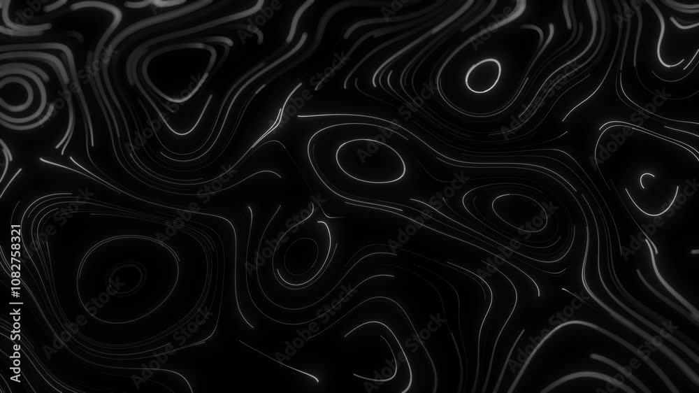 Topographical technology landscape of white glowing lines on a dark background. Abstract digital moving shiny elements of soft geometric wall surface.Blank frame. For business 4k 60fps video loop. Topographical technology landscape of white glowing lines on a dark background. Abstract digital moving shiny elements of soft geometric wall surface.Blank frame. For business 4k 60fps video loop.