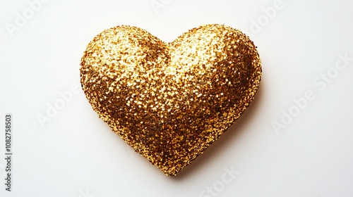 Gold glitter heart on a white background , celebration, love, romantic, shiny, sparkly, decoration, Valentine's Day