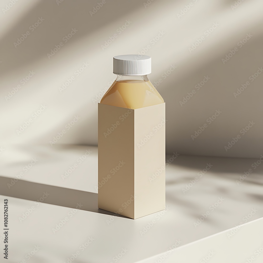 Glass Bottle with Blank Label on a Neutral Background Glass Bottle with Blank Label on a Neutral Background