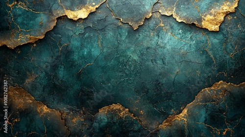 A textured surface featuring teal and gold, ideal for backgrounds or design elements.