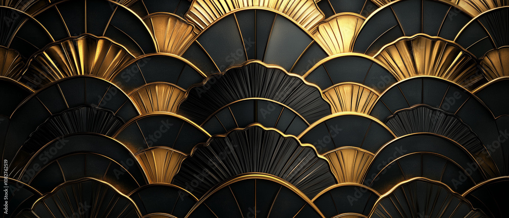 Fond Art Déco avec motifs géométriques noirs et dorés Fond Art Déco avec motifs géométriques noirs et dorés