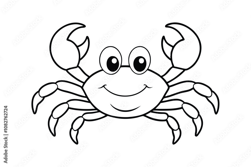 Crab Line Art Vector - Minimalist Marine Animal Outline, Black & White Coastal Design, Nautical Sketch