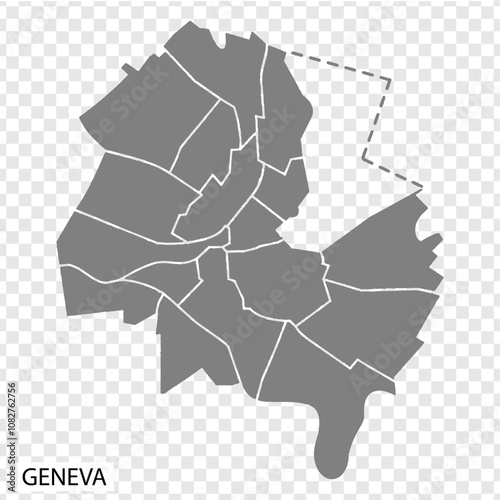 High Quality map of Geneva is a city  The Switzerland, with borders of the regions. Map Geneva  of canton of Geneva your web site design, app, UI. EPS10.