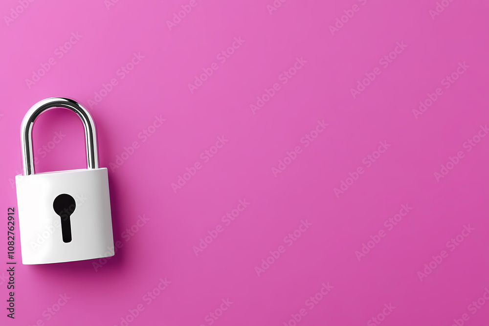A Simple White Padlock on a Vibrant Pink Background Symbolizing Security and Protection A Simple White Padlock on a Vibrant Pink Background Symbolizing Security and Protection