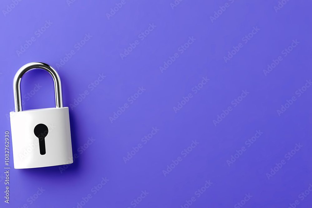 Fototapeta premium A Sturdy White Padlock Stands out Against a Vibrant Purple Background, Symbolizing Security