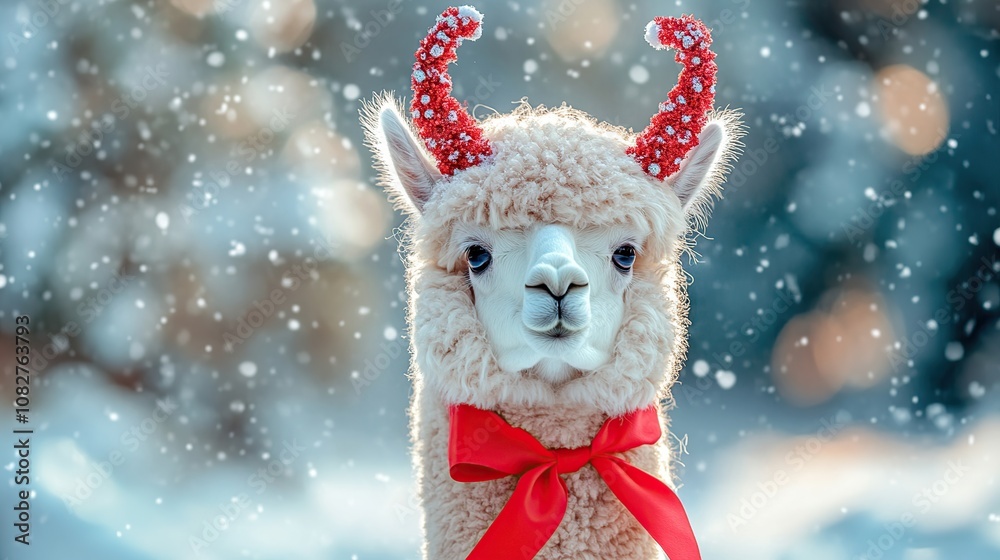 Obraz premium Alpaca in a Winter Wonderland