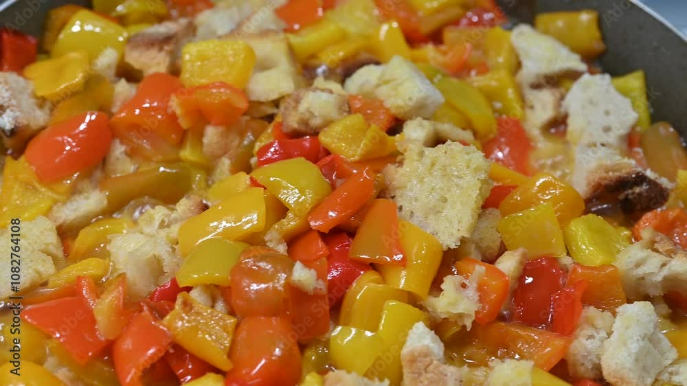 Pan-fried peppers with stale bread.
The peppers are cooked in a pan and flavoured with a dressing made from stale bread and other ingredients of your choice, such as pecorino, parsley and others.
Pan-fried peppers with stale bread.
The peppers are cooked in a pan and flavoured with a dressing made from stale bread and other ingredients of your choice, such as pecorino, parsley and others.