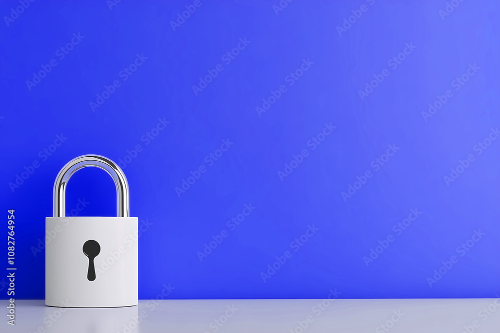 A Sleek White Padlock Resting on a Minimalist Table Against a Vibrant Blue Backdrop During Daylight A Sleek White Padlock Resting on a Minimalist Table Against a Vibrant Blue Backdrop During Daylight