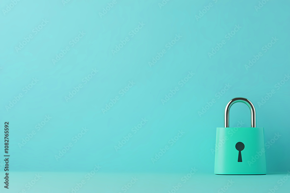 Turquoise Padlock on a Smooth Pastel Blue Wall in a Serene, Minimalist Setting Turquoise Padlock on a Smooth Pastel Blue Wall in a Serene, Minimalist Setting