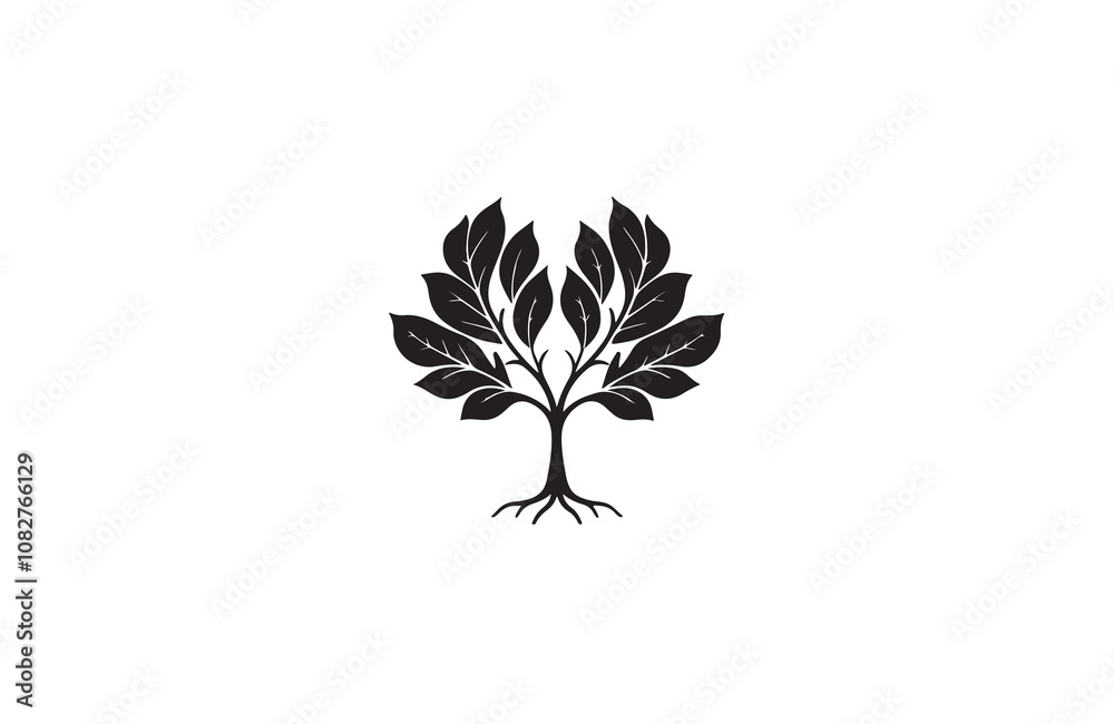 Obraz premium oak leaf silhouette vector outline art illustration logo design