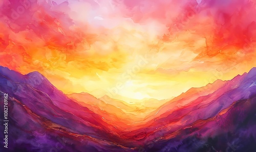 Dramatic Sunset Watercolor Background Art