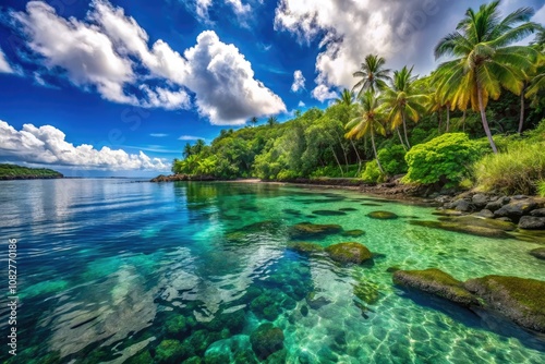 The peaceful Honaunau coastline features pristine waters and flourishing greenery, creating a serene atmosphere that captivates all who visit this coastal paradise. photo