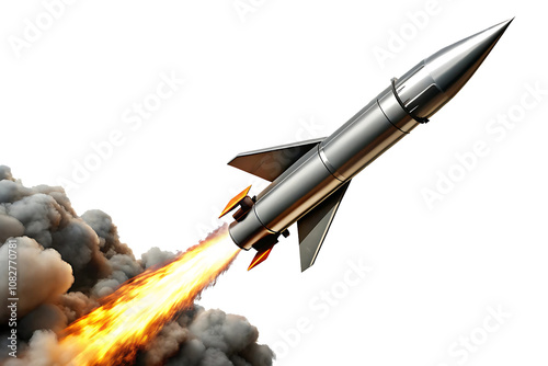 Missile rocket with fire trail isolated on white background as transparent. PNG. AI GENERATED