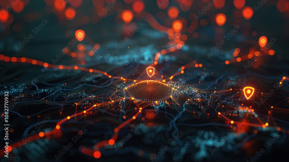 Abstract Network Visualization with a Shield Icon Abstract Network Visualization with a Shield Icon