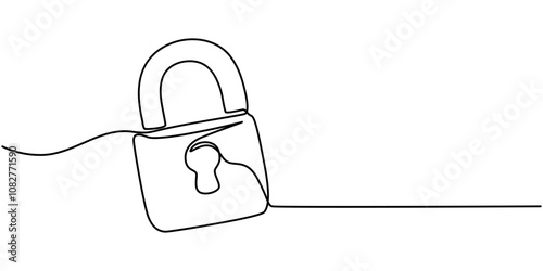 Continuous one line drawing of metal padlock. Padlock security sign symbol vector illustration, One continuous line drawing of padlock. Isolated on white background vector illustration. Pro vector.