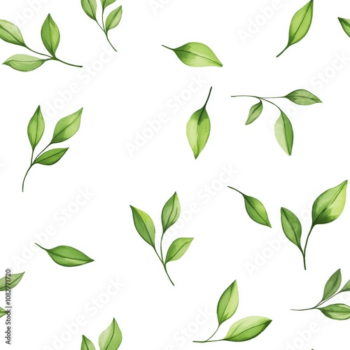 Scattered green leaves seamless pattern. Simple natural look