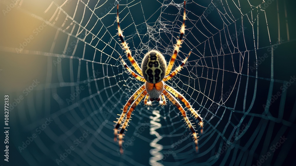 Close-Up View of a Vibrant Spider Creating Intricate Web in Nature, Showcasing Natural Beauty and Detail of Arachnid in Its Habitat Close-Up View of a Vibrant Spider Creating Intricate Web in Nature, Showcasing Natural Beauty and Detail of Arachnid in Its Habitat