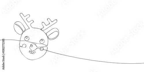 A single line drawing of a deer snout. Continuous line Santa Claus's reindeer icon. One line icon. Vector illustration.