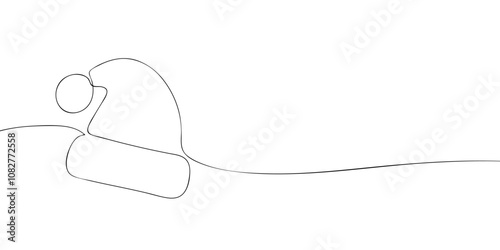 A single line drawing of a santa hat. Continuous line christmas hat icon. One line icon. Vector illustration.