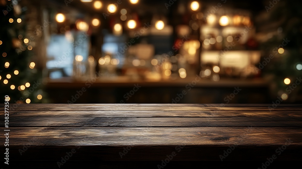 Empty rustic table with softly glowing blurred lights in the background, creating a serene holiday mood, soft shadows adding to the festive feel. --ar 16:9 Empty rustic table with softly glowing blurred lights in the background, creating a serene holiday mood, soft shadows adding to the festive feel. --ar 16:9