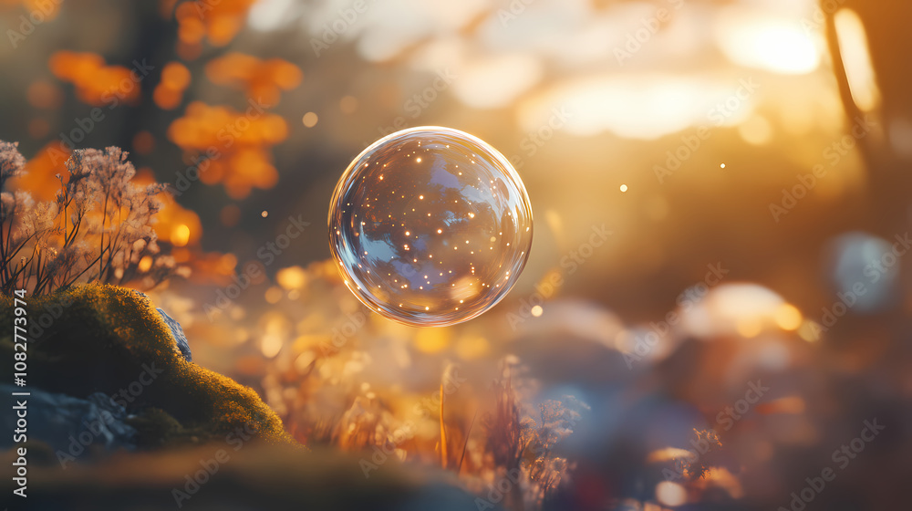 A bubble frozen mid-air against a colorful, blurred background, capturing its ephemeral nature. Ephemeral. Illustration A bubble frozen mid-air against a colorful, blurred background, capturing its ephemeral nature. Ephemeral. Illustration