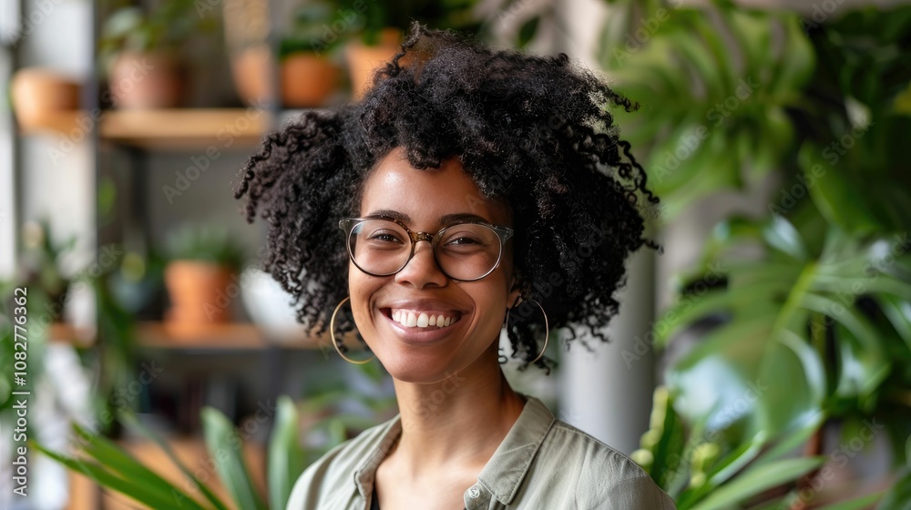Smiling professional in a contemporary office with green plants Smiling professional in a contemporary office with green plants