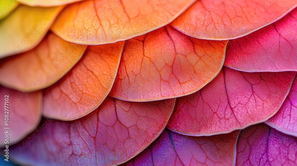 Obraz premium Vibrant Scales of Colorful Texture Reflecting Nature's Beauty in Shades of Orange, Pink, and Yellow, Evoking Serenity and Artistic Inspiration for Creative Projects
