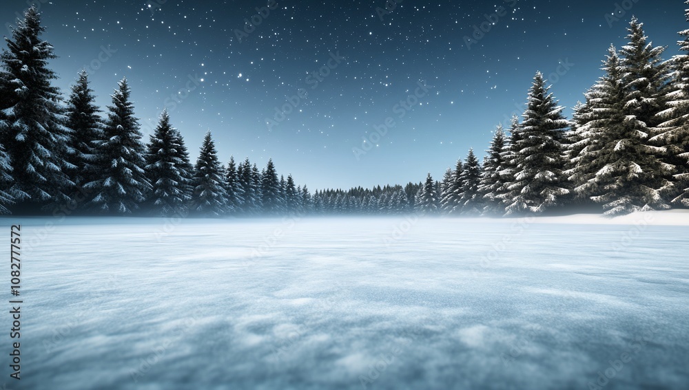 Serene winter landscape with snow-covered trees and a clear sky. Serene winter landscape with snow-covered trees and a clear sky.