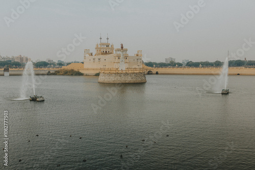 Beautiful images of Lakhota Lake and the historic Lakhota Palace Museum in Jamnagar, Gujarat. The photos are taken from a public park on the lake.