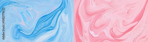 Swirling pink and blue pastel hues forming fluid, dreamy patterns on a canvas