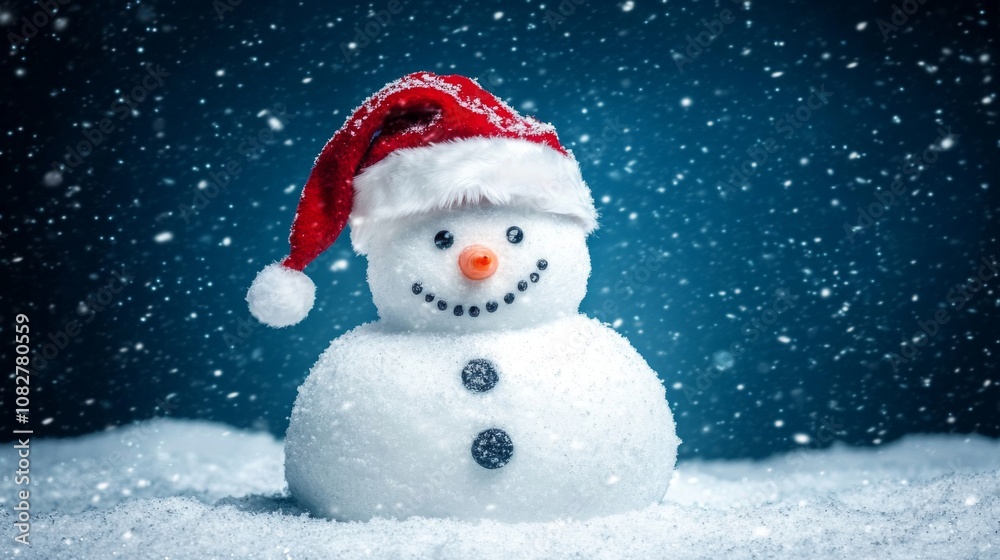 Snowman with a Santa Hat in a Snowy Landscape Snowman with a Santa Hat in a Snowy Landscape