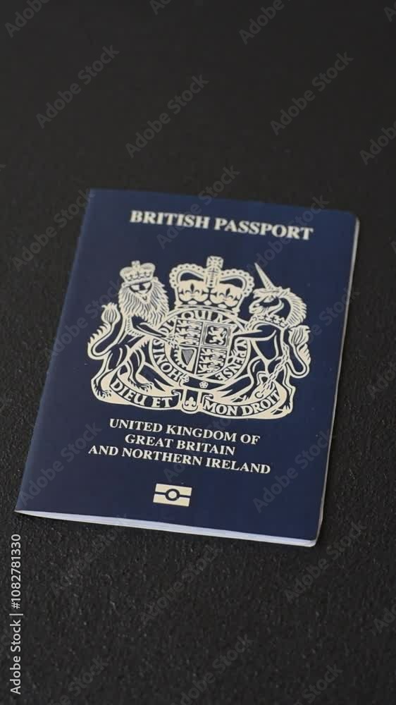 International passport of a citizen of Great Britain and Northern Ireland on a dark concrete background, international travel International passport of a citizen of Great Britain and Northern Ireland on a dark concrete background, international travel