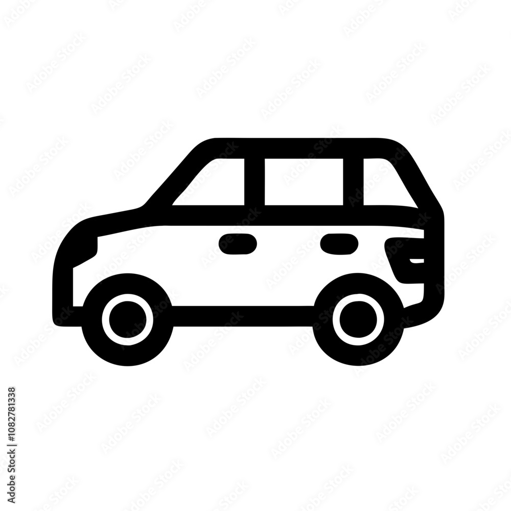 Black and white icon of a car, representing transportation or travel themes. Black and white icon of a car, representing transportation or travel themes.