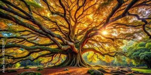 This unique intertwining of trees highlights nature's splendor, representing the beautiful harmony of life shared in an intricate dance of growth and connection. photo