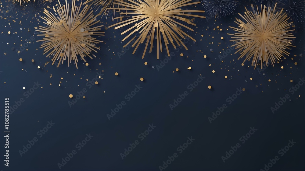 Elegant End-of-Year Celebration Background with Golden and Silver Fireworks on Dark Blue Elegant End-of-Year Celebration Background with Golden and Silver Fireworks on Dark Blue