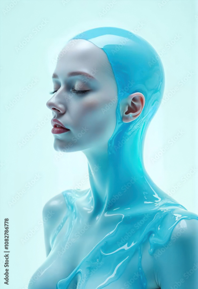 Profile of a woman in azure water. Profile of a woman in azure water.