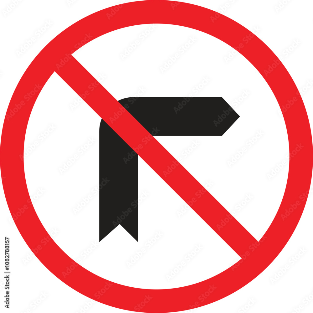  No right turn warning sign. Prohibition to turn right for all types of vehicles. isolated on white background. Vector