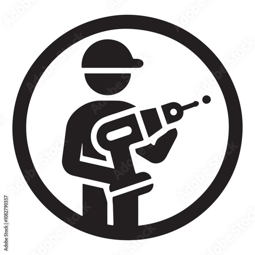 Worker with Power Drill and Hard Hat Icon  photo