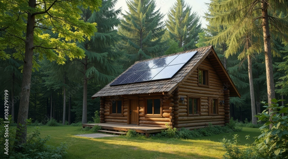 Eco-Friendly Log Cabin Surrounded by Lush Green Forest Eco-Friendly Log Cabin Surrounded by Lush Green Forest