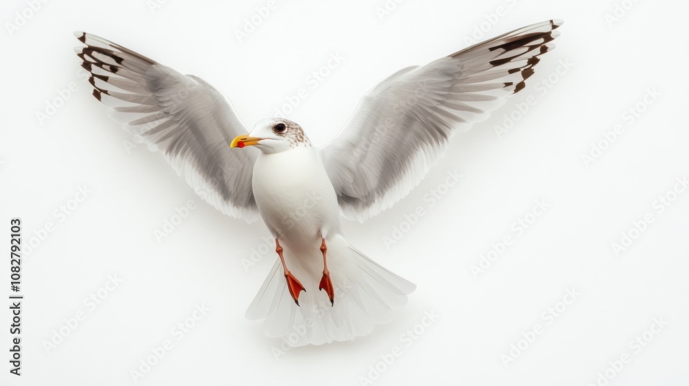 Obraz premium Single Seagull Gliding with Open Wings