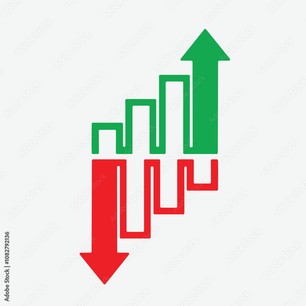 Vector illustration of charts and bars going up and down, Trend up and down, Trade up and down, Red Arrow and Green Arrow Vector illustration of charts and bars going up and down, Trend up and down, Trade up and down, Red Arrow and Green Arrow