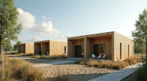 Wallpaper Mural Modern Wooden Cabins in Serene Landscape Torontodigital.ca